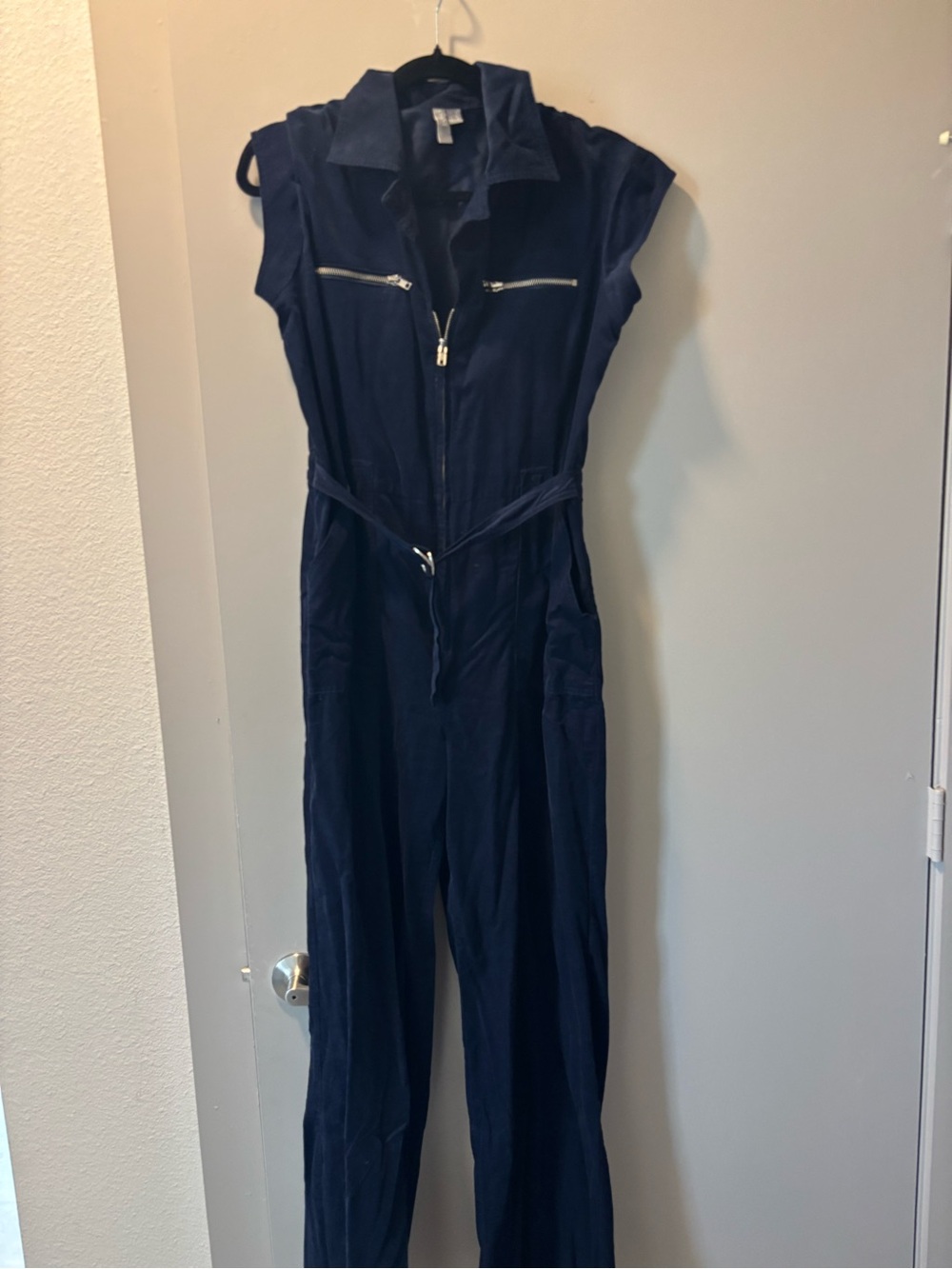 ASOS Sleeveless Navy Utility Jumpsuit with Zip Front